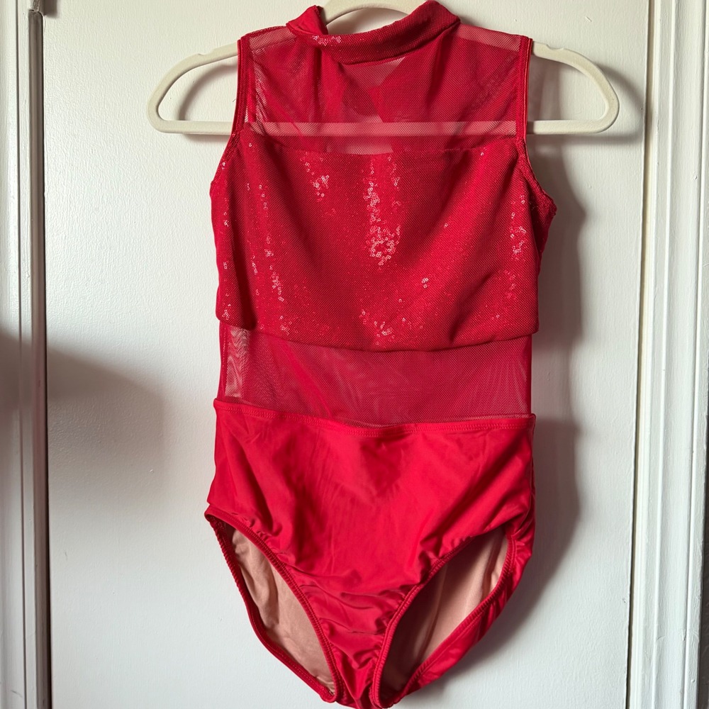 Womens M Medium Tenth House Red Sequin Mesh Dance Leotard Costume